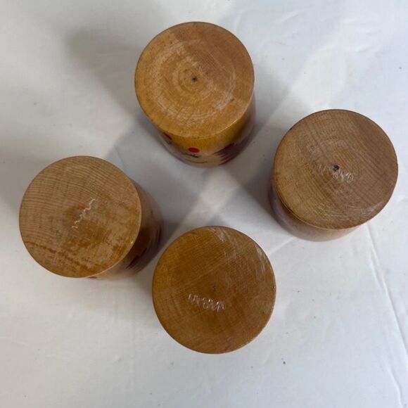 VTG Wooden Hand Painted Faces Egg Cups Holders Displays Kitschy Set of 4 - Picture 4 of 6